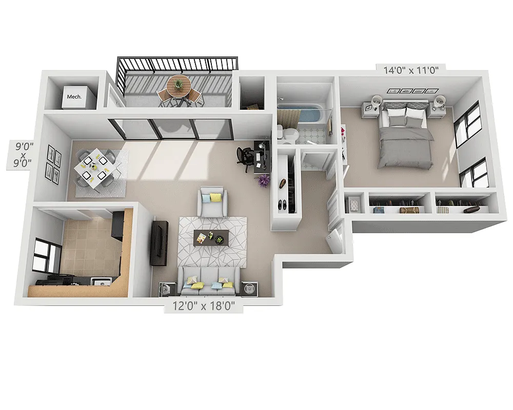 Floor plan Garden (1 Bedroom Inside)