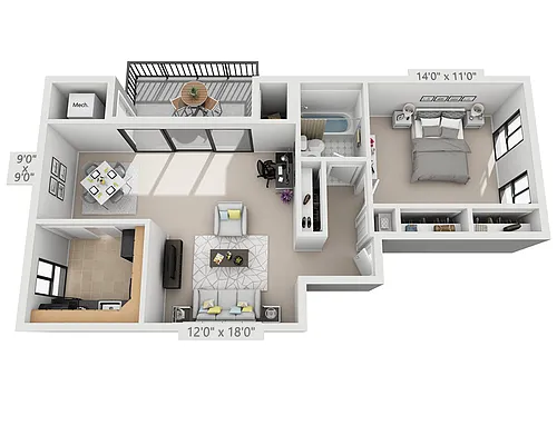 Floor plan Garden (1 Bedroom Inside)