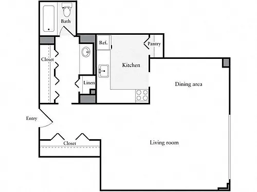 Floor plan Studio, 1 Bath 632 SF 01b