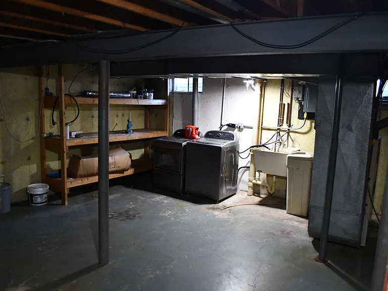 Full basement for storage and washing
