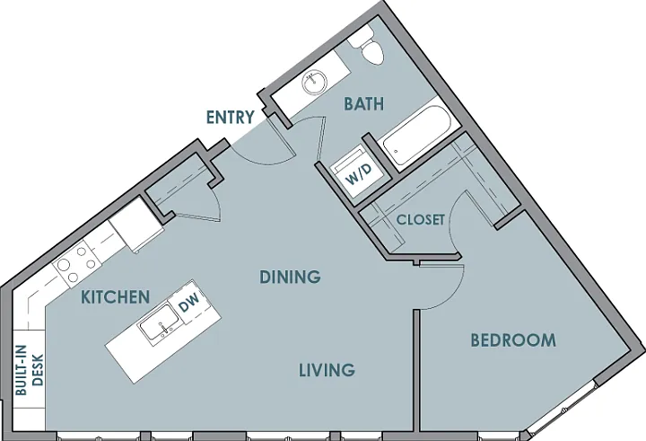 1 Bedroom 1 Bath B Floorplan Diagram
