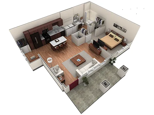 Floor plan 1 BR Grand Courtyard