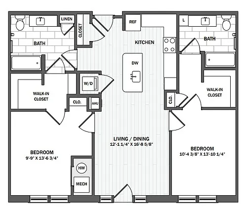 Floor plan 2Bed/2Bath-B1
