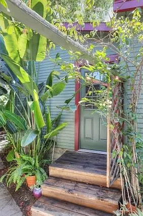 Garage pedestrian door to front path