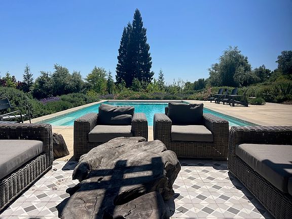 View from fireplace to pool.