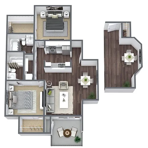 Floor plan B2: 2 Bed 2 Bath