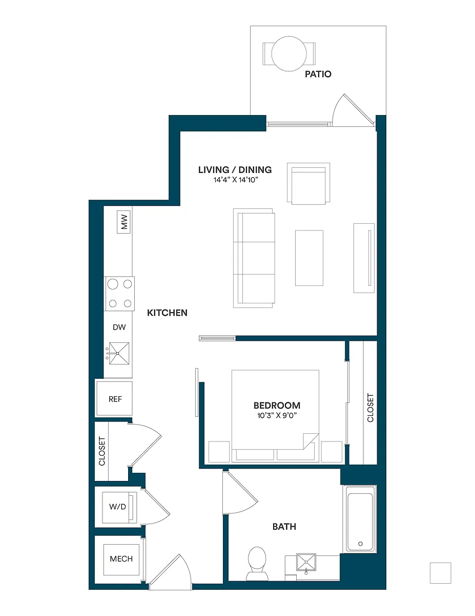 Floor plan 1 Bed/1 Bath JR-E1 01 14
