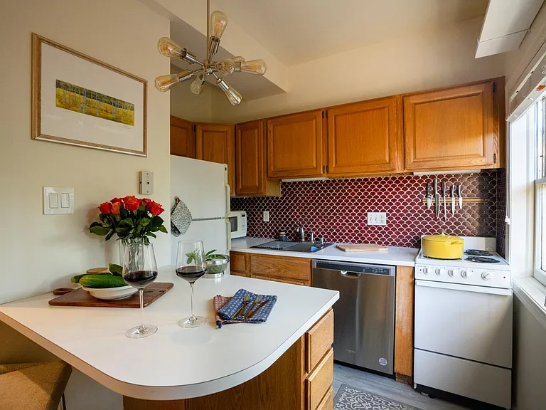 A modest but well configured kitchen.