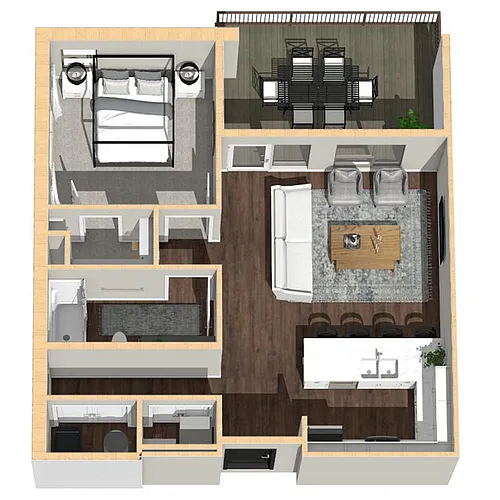 Floor plan 1 Bedroom, 1 Bathroom - 767 SF