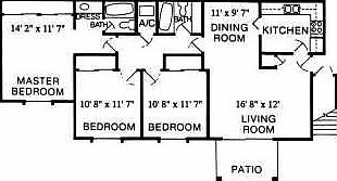 Arboretum Three Bedroom Two Bath 1156 sq ft