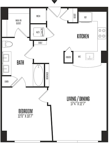 Floor plan 1 Bed/1 Bath-1B