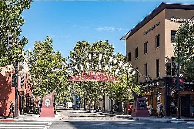 San Pedro Square offering many restaurant selections, Market Place, Farmer's Market, etc. now for pedestrians only. City Heights Complex is down this street.
