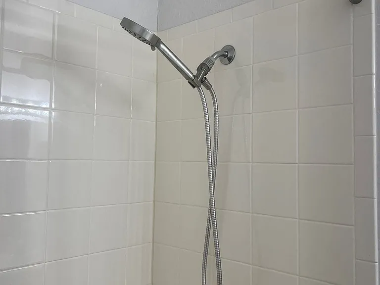 66 - Flexible handheld showerhead with modern chrome finish.