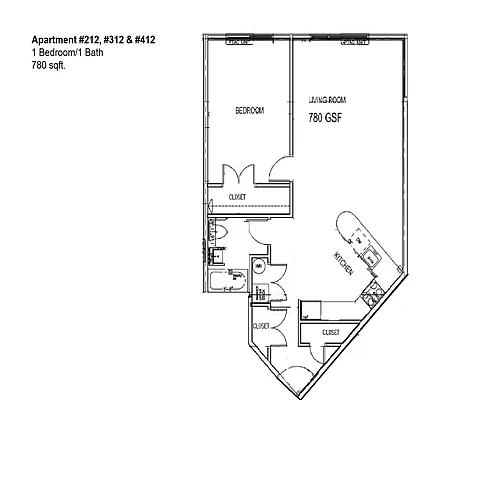 Floor plan 1 Bedroom, 1 Bath Deluxe