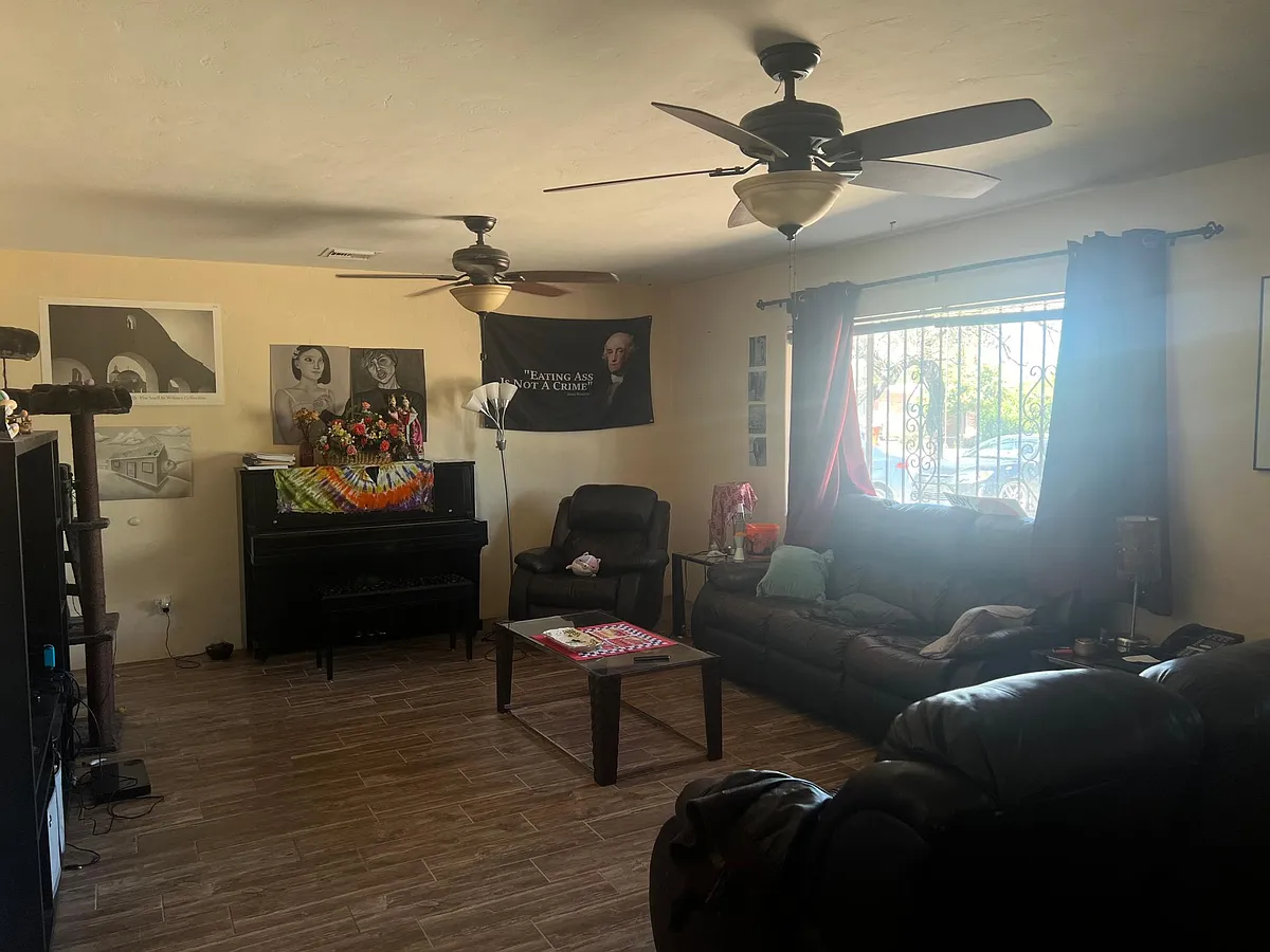 3 bedroom unit living room. Leather couches, TV etc, come furnished. - 1310 E Lester St