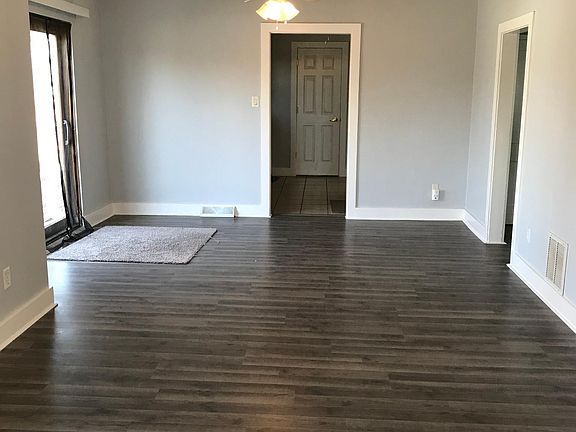 Dining room with sliding door to large deck