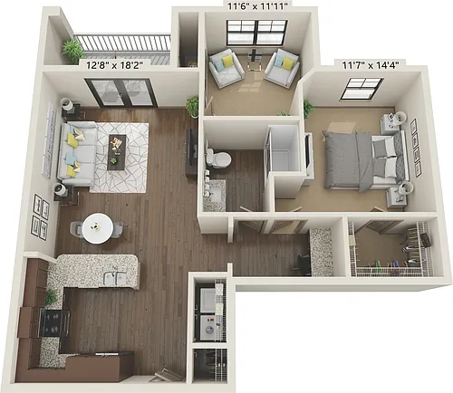 Floor plan 1x1 Study