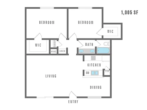 Floor plan 2 Bedroom 1 Bath
