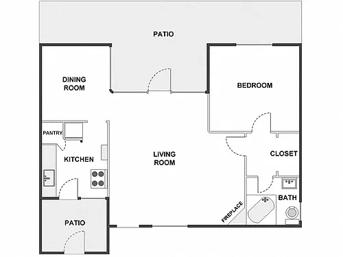 Floor plan 1 Bed / 1 Bath: Type B