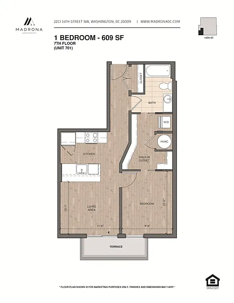 Floor plan 1 Bed-1 Bath #608 + 708
