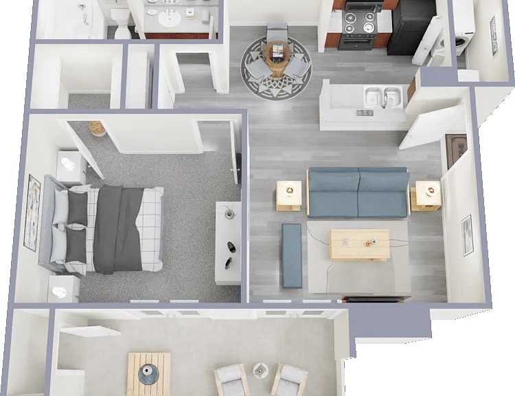 Junior 1 Bed 1 Bath Floorplan Diagram