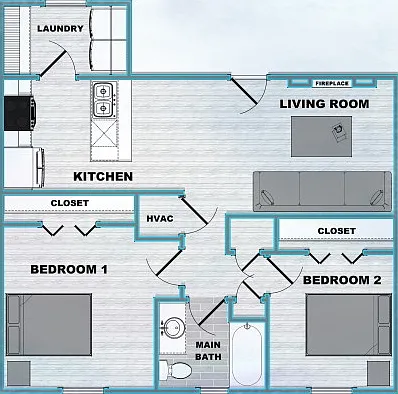 Trails End 2 Bed 1 Bath Floor Plan Trails End 2 Bed 1 Bath Floor Plan