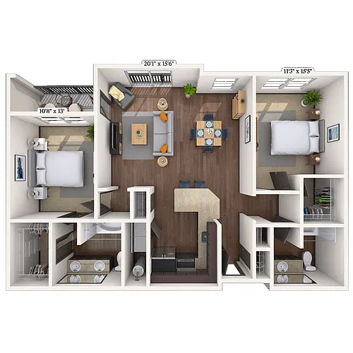 Floor plan Traditional 2x2 1181-1194 SF