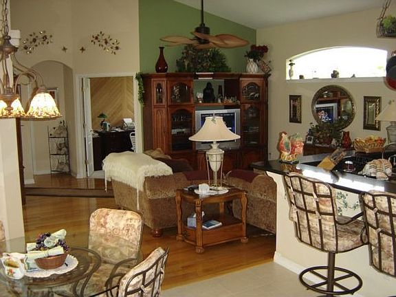 Wood floors in family area.