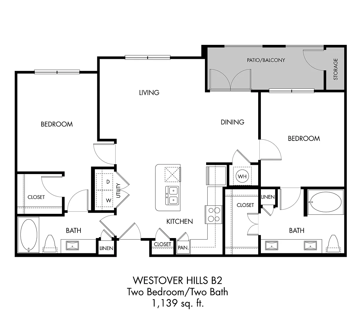 Floor plan 2BR 2BA (1139 SF)