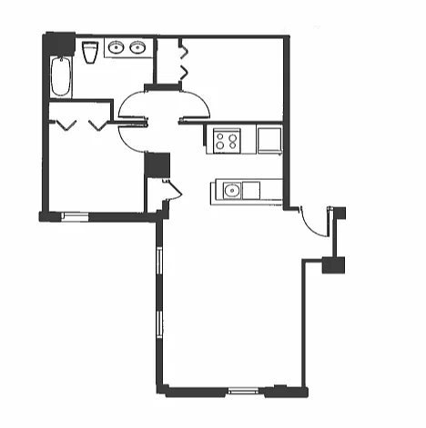 Floor plan 2 Bed 1 Bath - Renovated - B1D_R