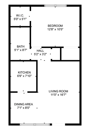 Floor plan 1 Bedroom 1 Bath