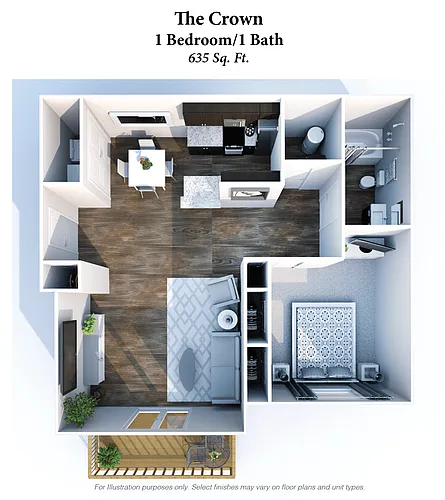 Floor plan The Crown: One Bedroom, One Bathroom