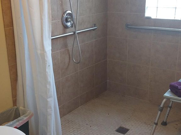 Bathroom with huge walk in shower