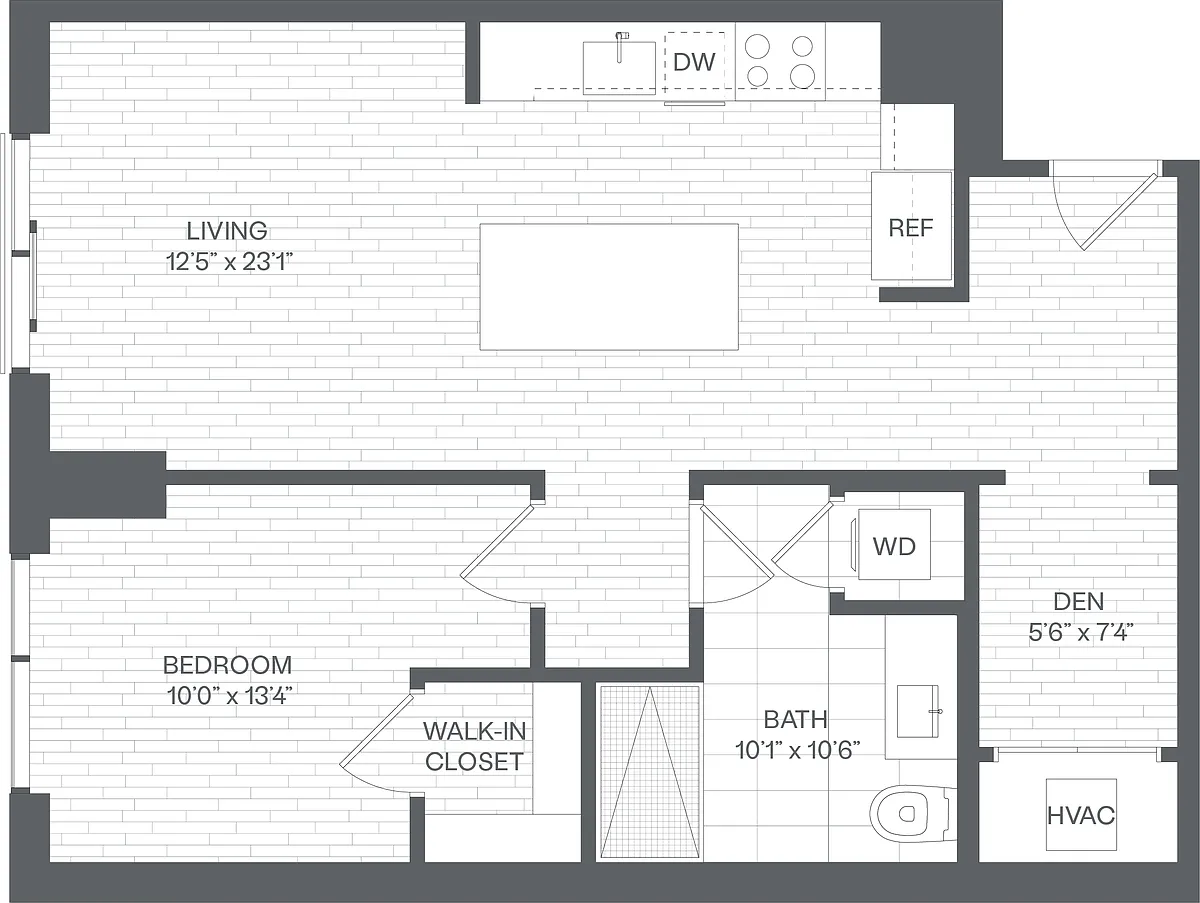 Floor plan 1 Bed/1 Bath Den-DD