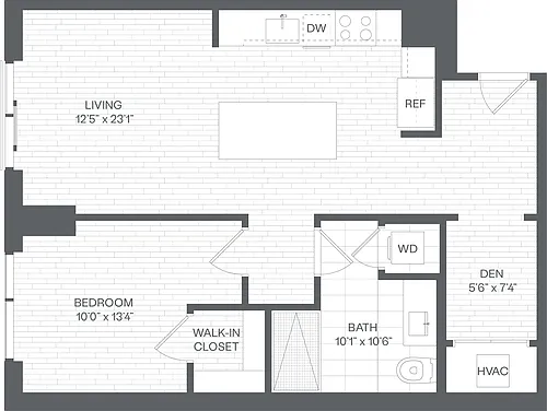 Floor plan 1 Bed/1 Bath Den-DD