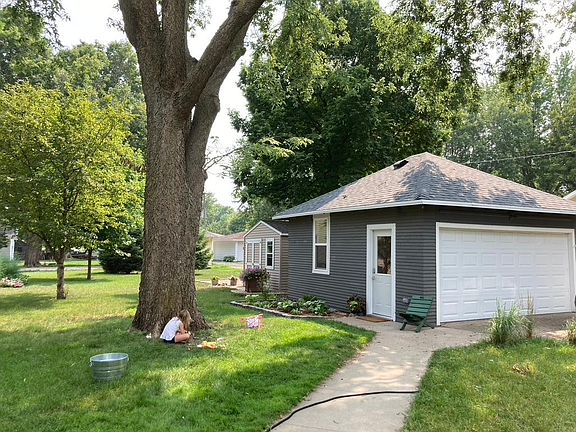 Garage that has been turned into an office or hobby area.