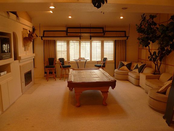 Living room, custom window covering , two way fireplace