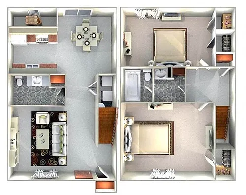 Floor plan Abita 2 Bed 1.5 Bath Townhome