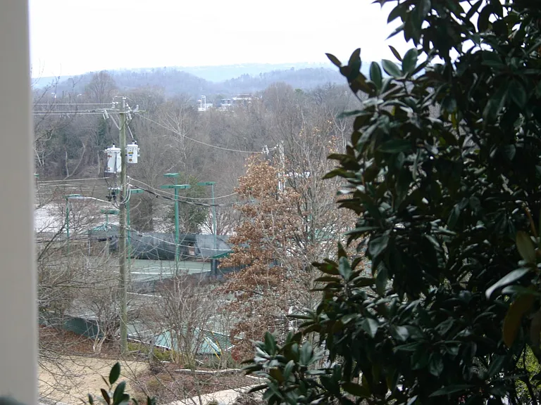 View from the balcony overlooking the tennis courts at Manker Patten.