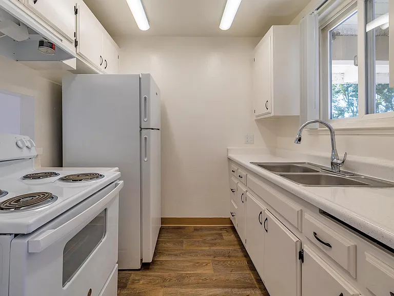 Bright kitchen with efficient layout and abundant counter space.
