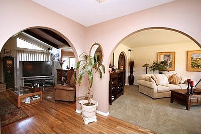 Arched entryways to both living areas