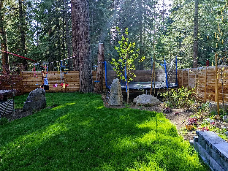 Backyard lawn is perfect for kids and entertaining