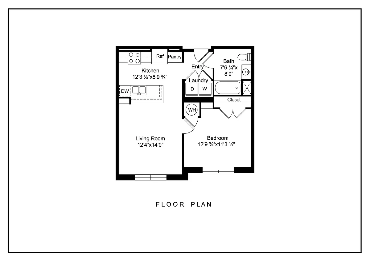 Floor plan Phase III - 1 Bedroom 1 Bath A50 (Type 1)