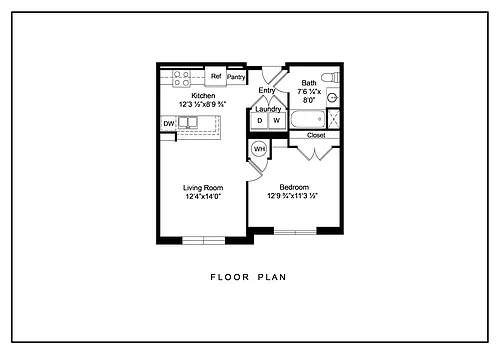 Floor plan Phase III - 1 Bedroom 1 Bath A50 (Type 1)