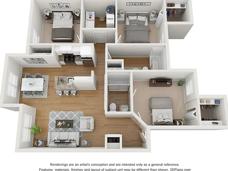 A photo of our 2x2 floor plan, The Aubrey.