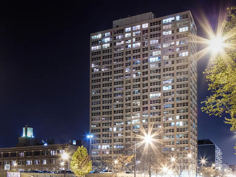 Night view of 2101 S. Michigan Apartments