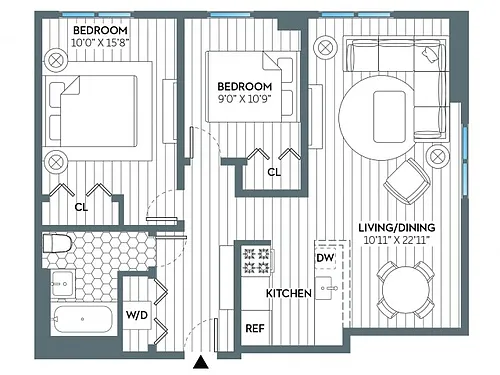 Floor plan Clinton (816 SF)