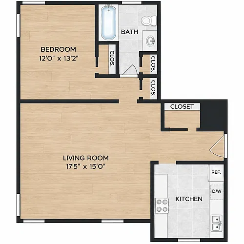 Floor plan 1 Bedroom LR