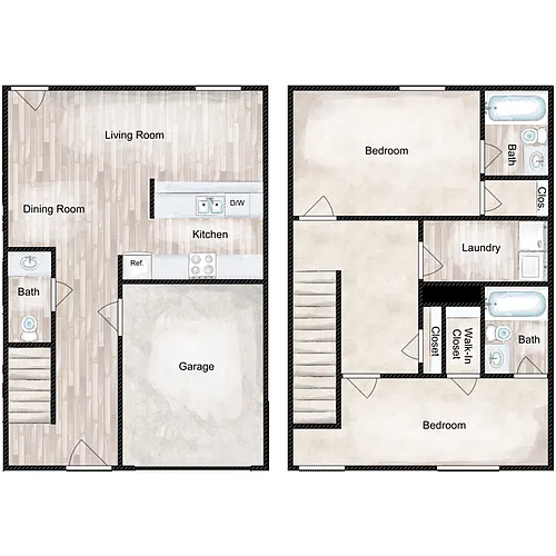 Floor plan 2 Bed 2.5 Bath Townhouse - Laurel Ridge II