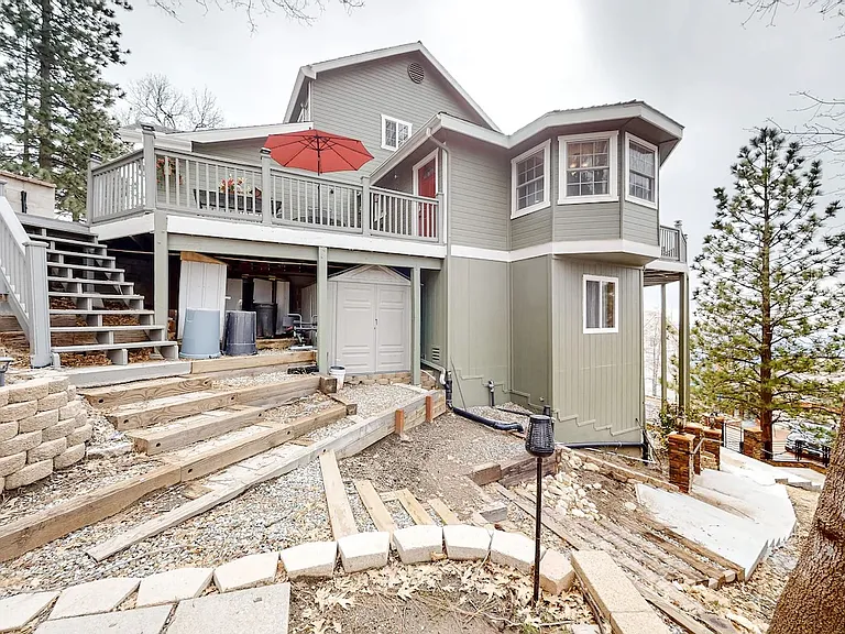Side view of home with terraced side yard.
